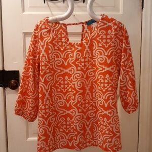 Orange and white small shirt Buttons brand